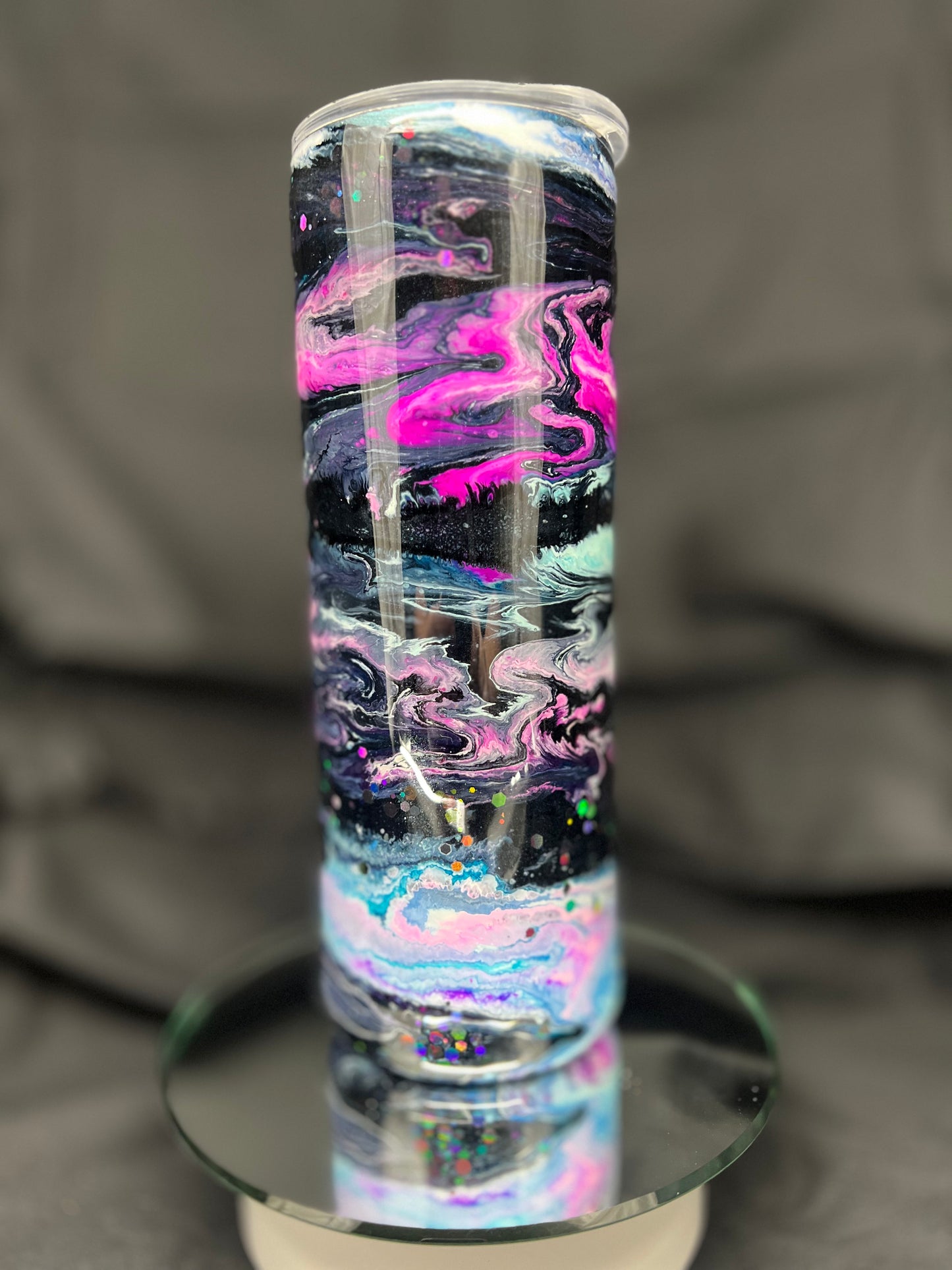 25oz Glitter Base, Galaxy Alcohol Ink Swirl with Black Glitter Veins