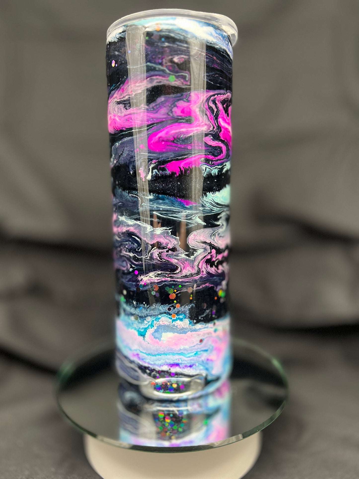 25oz Glitter Base, Galaxy Alcohol Ink Swirl with Black Glitter Veins