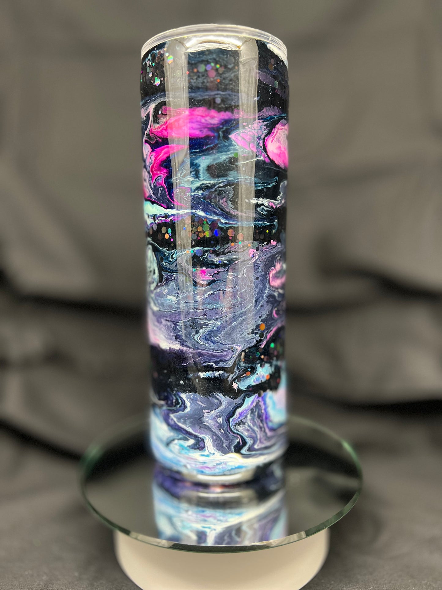 25oz Glitter Base, Galaxy Alcohol Ink Swirl with Black Glitter Veins
