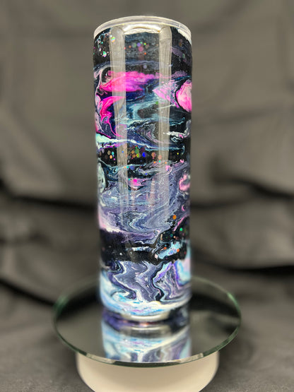 25oz Glitter Base, Galaxy Alcohol Ink Swirl with Black Glitter Veins
