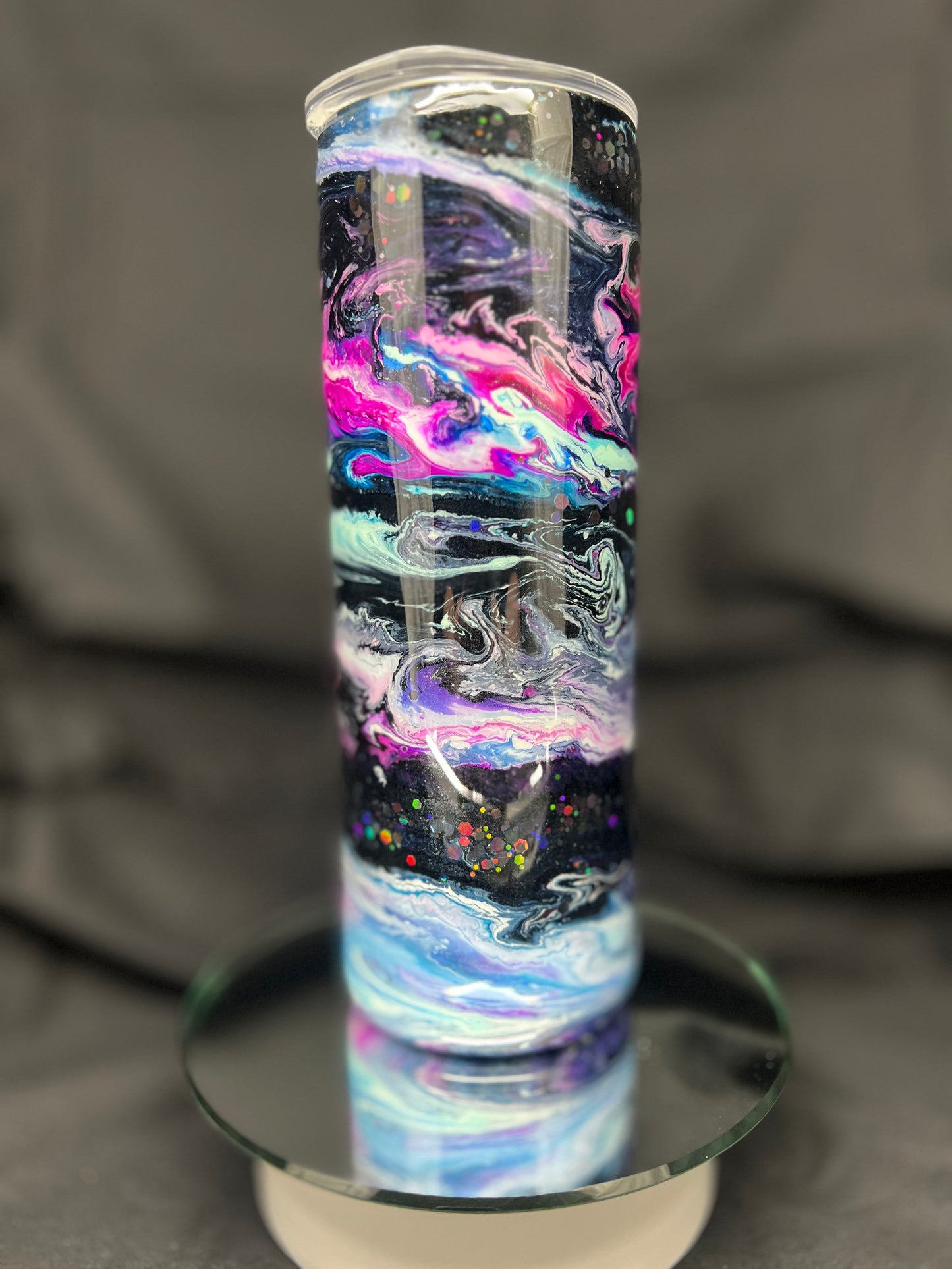 25oz Glitter Base, Galaxy Alcohol Ink Swirl with Black Glitter Veins