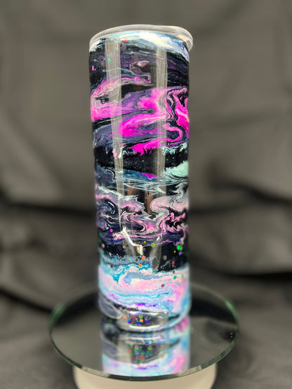 25oz Glitter Base, Galaxy Alcohol Ink Swirl with Black Glitter Veins