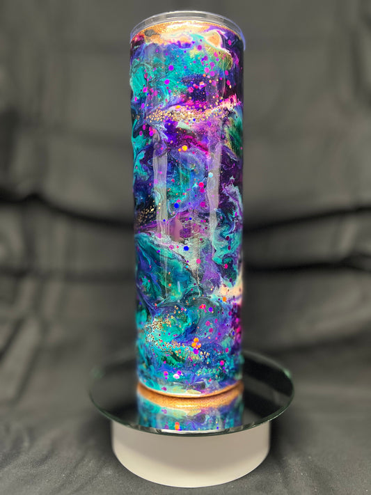 30oz Skinny, No Handle Foil Base, Purple Swirl