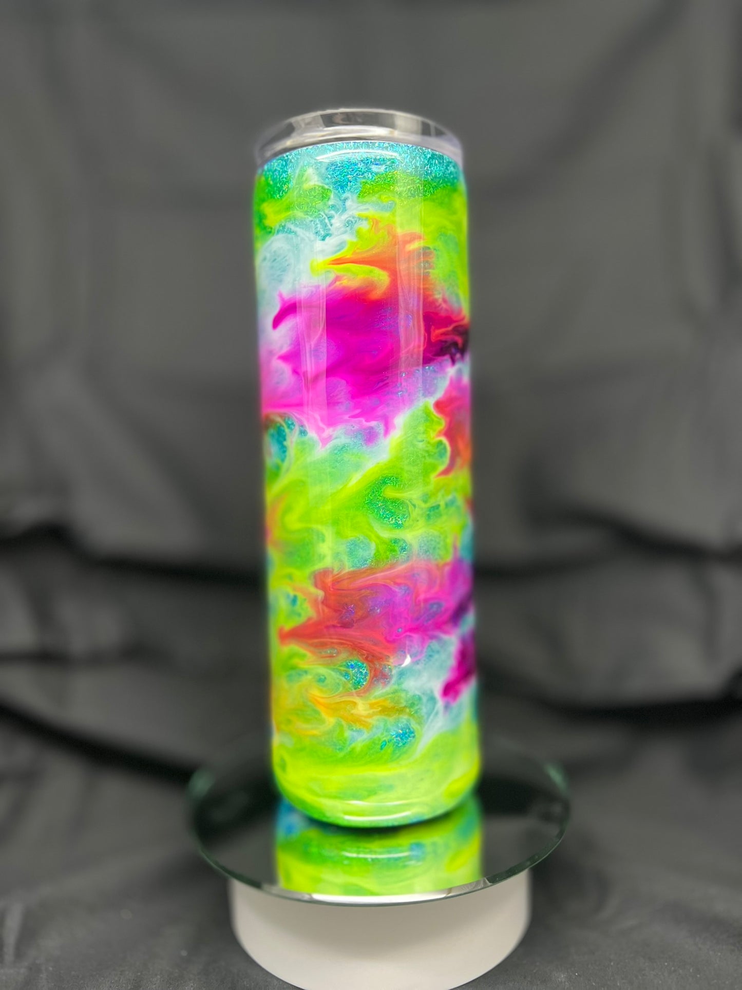 30oz Skinny No Handle Neon Ink Swirl