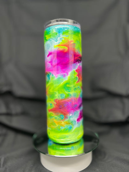 30oz Skinny No Handle Neon Ink Swirl