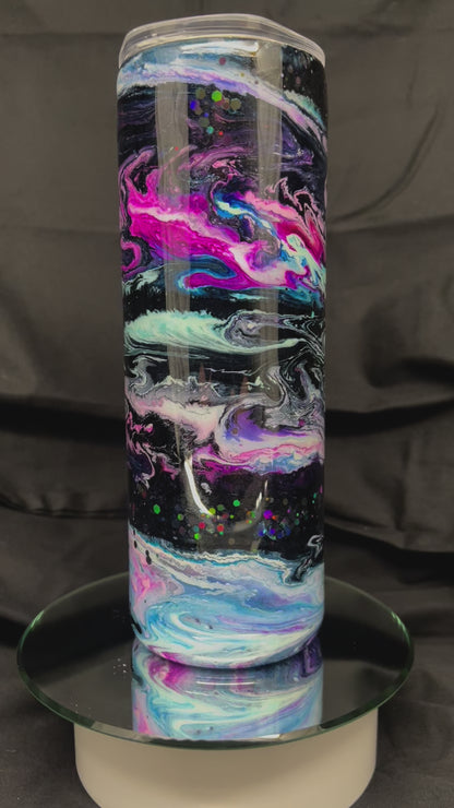 25oz Glitter Base, Galaxy Alcohol Ink Swirl with Black Glitter Veins